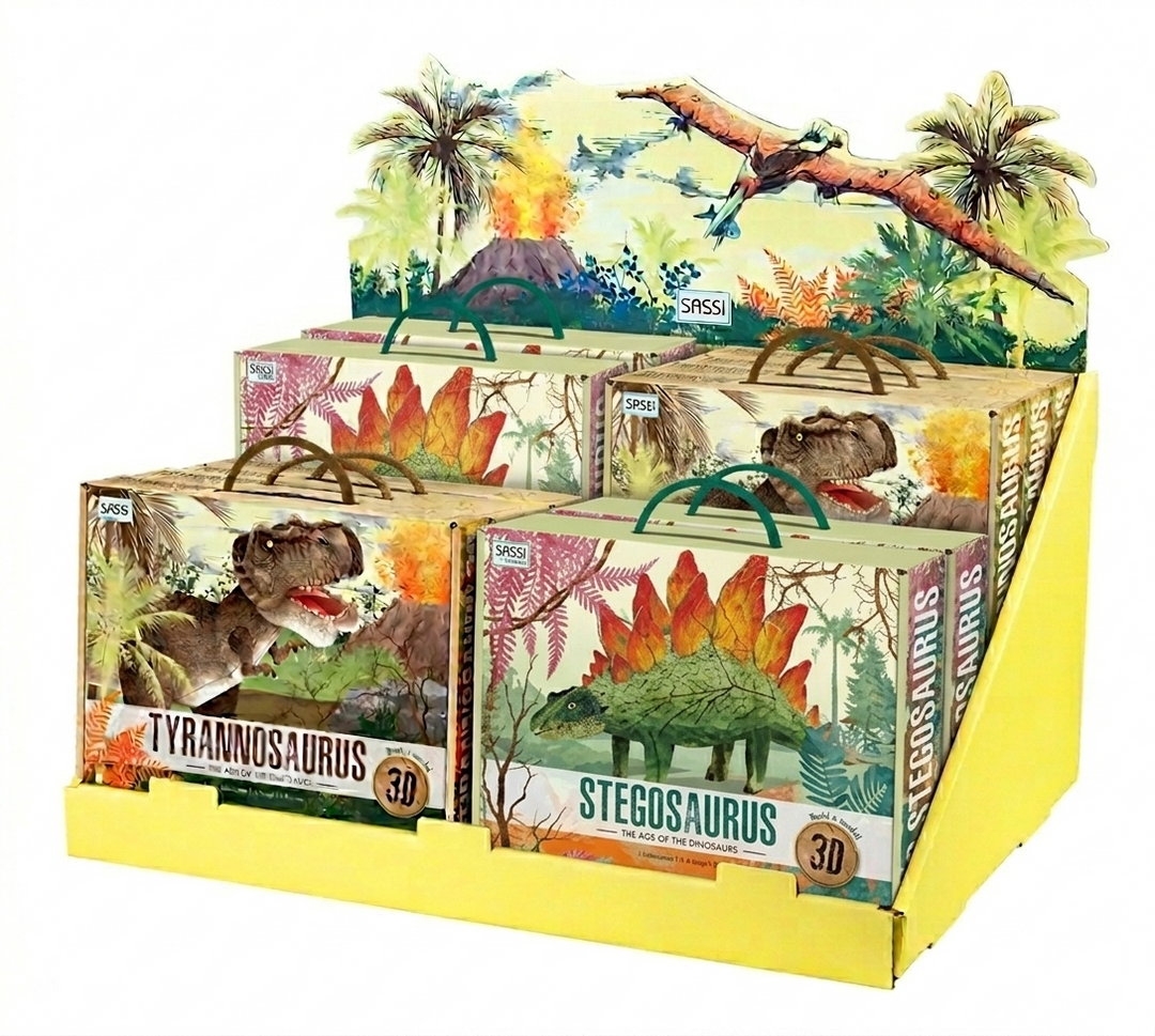Sassi 3D Age of DInosaurs - POS Display and 3D Dinosaur Sets, 16 pcs