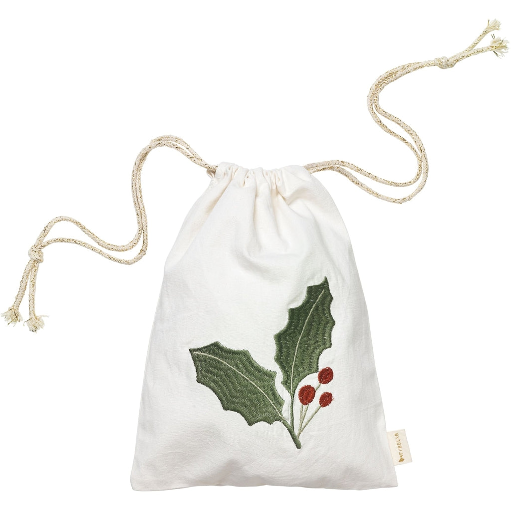 Fabelab Christmas - Gift Bag Holly embroidery Natural, 34 cm