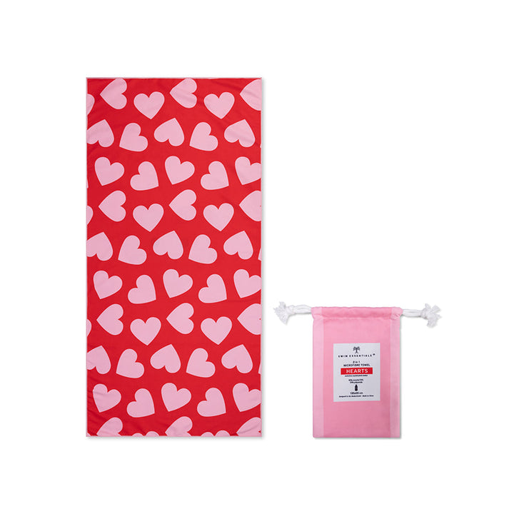 Swim Essentials Luxe Recycled Microfiber Beach Towel, Hearts Red