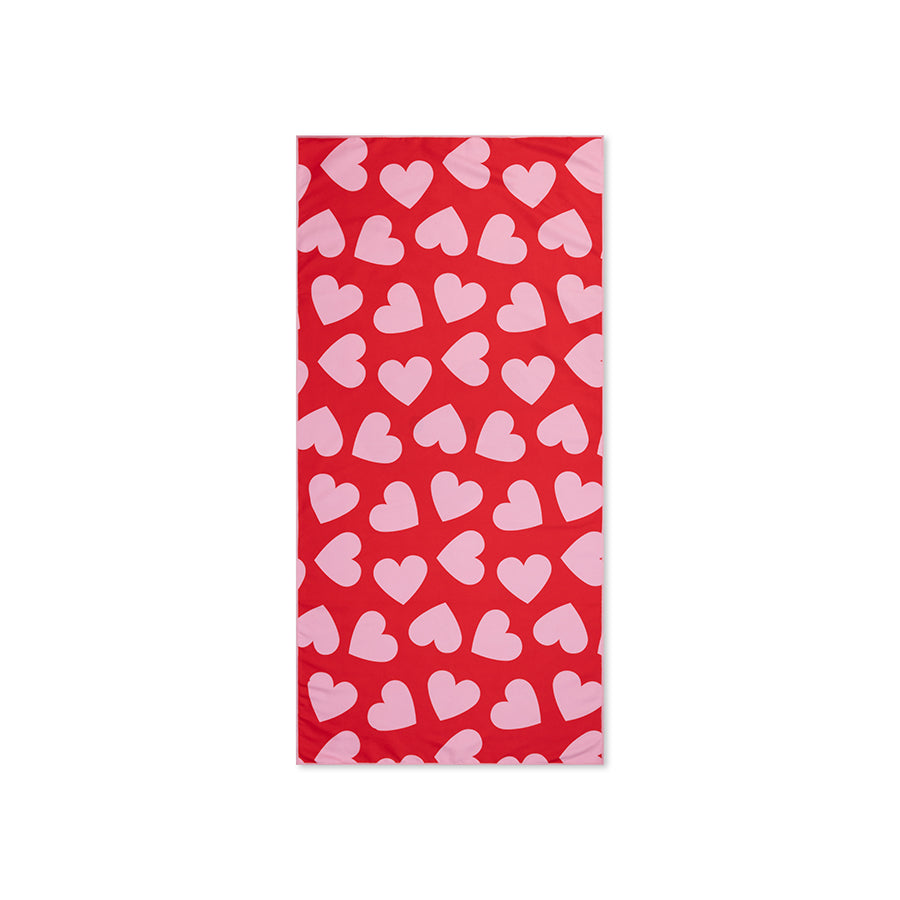 Swim Essentials Luxe Recycled Microfiber Beach Towel, Hearts Red