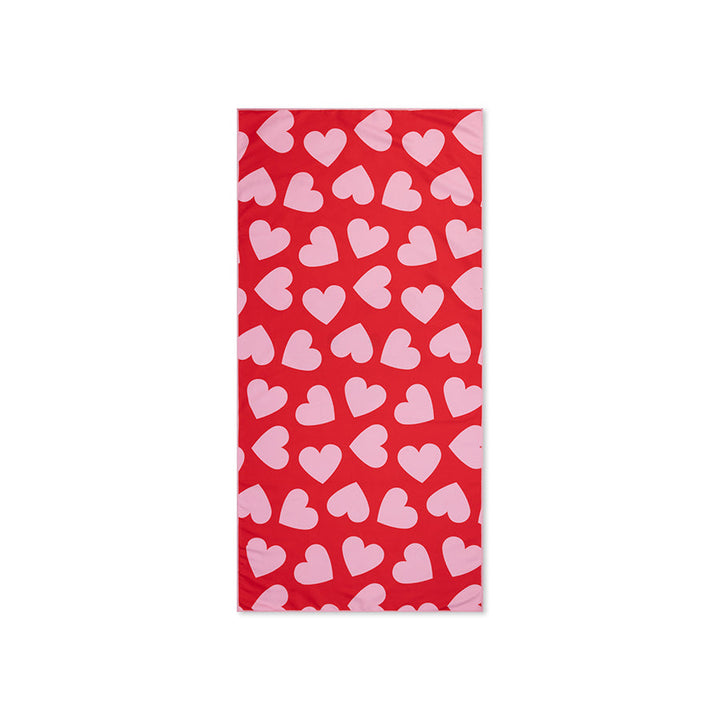 Swim Essentials Luxe Recycled Microfiber Beach Towel, Hearts Red