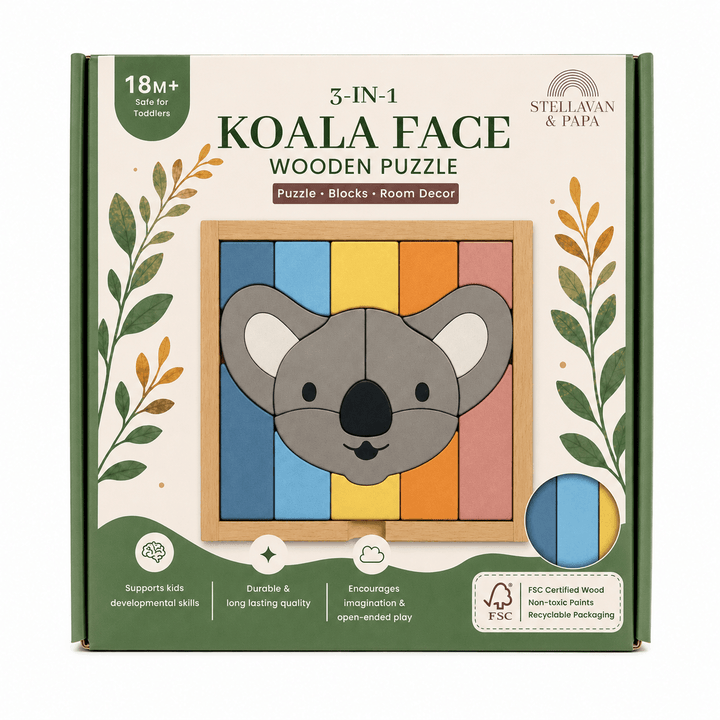 Stellavan & Papa - 3-in-1 Small Block Puzzle, Koala