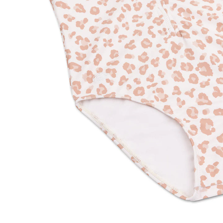 Swim Essentials Girls UV Short Sleeved Swimsuit Rashguard, Beige Leopard