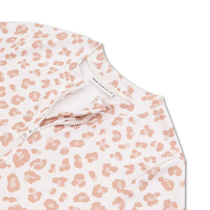 Swim Essentials Girls UV Short Sleeved Swimsuit Rashguard, Beige Leopard