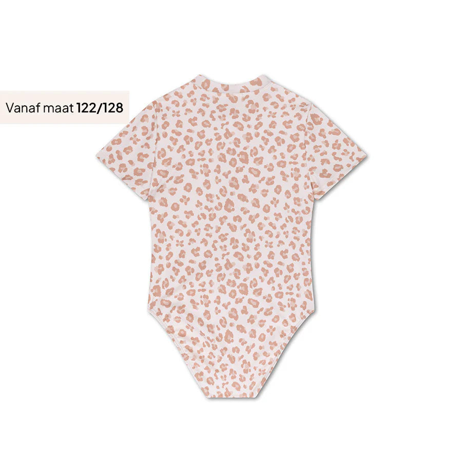 Swim Essentials Girls UV Short Sleeved Swimsuit Rashguard, Beige Leopard