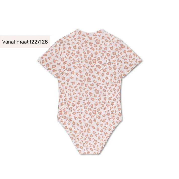 Swim Essentials Girls UV Short Sleeved Swimsuit Rashguard, Beige Leopard