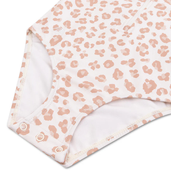 Swim Essentials Girls UV Short Sleeved Swimsuit Rashguard, Beige Leopard