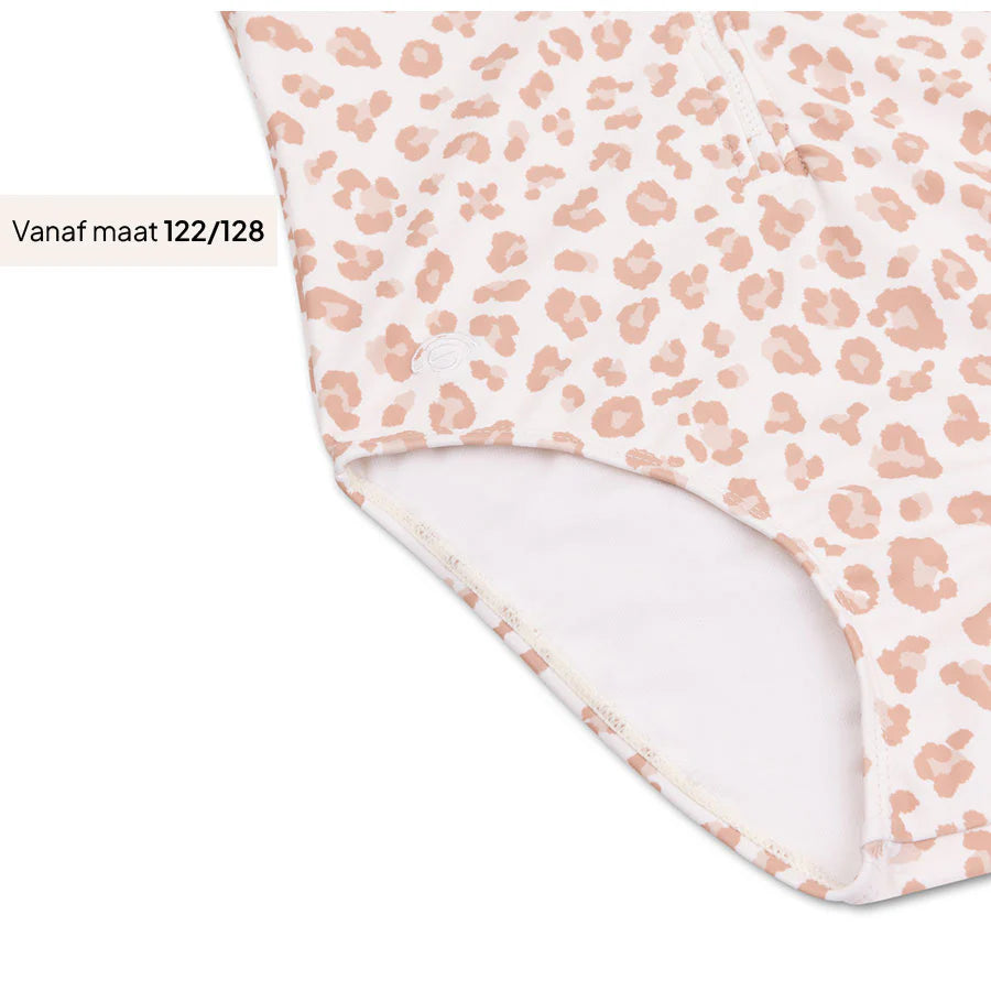 Swim Essentials Girls UV Short Sleeved Swimsuit Rashguard, Beige Leopard