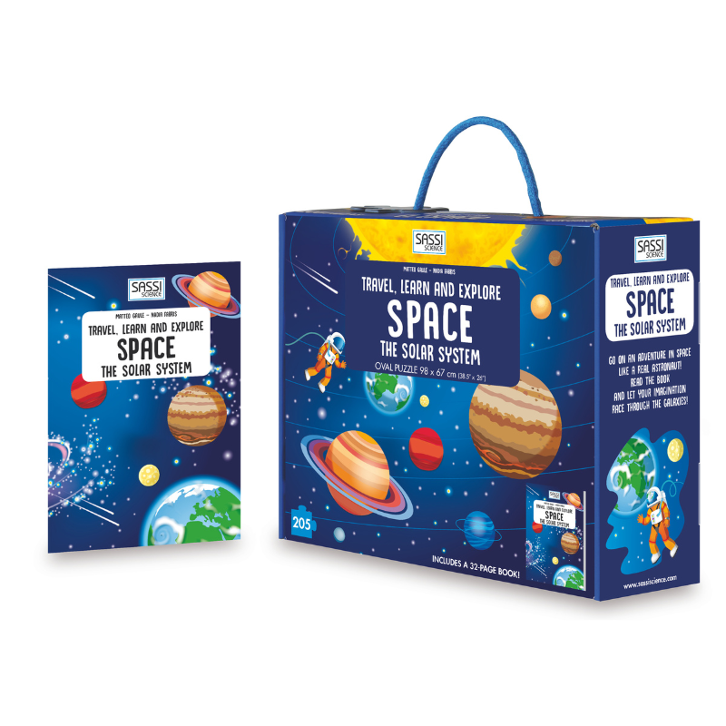 Sassi Travel, Learn and Explore - Puzzle and Book Set - Space, 205 pcs (2024 Version)