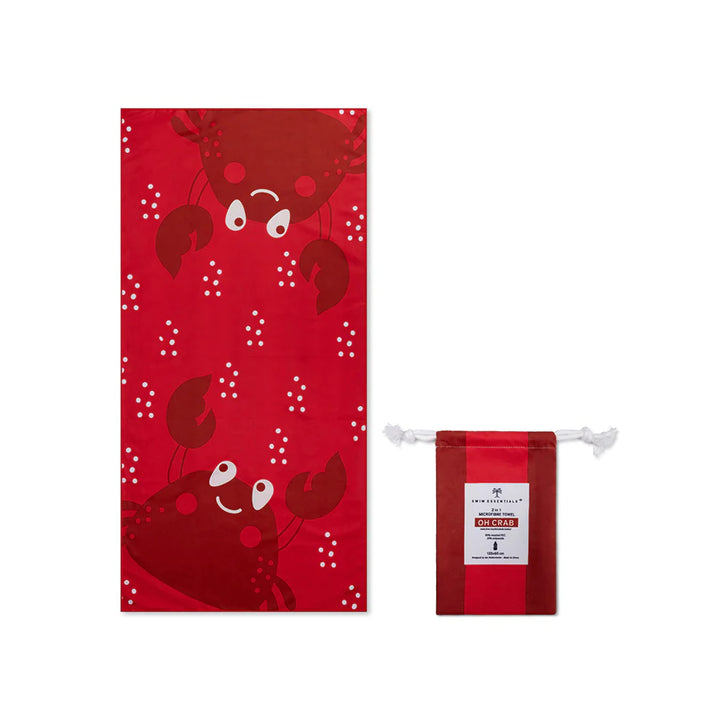 Swim Essentials Luxe Recycled Microfiber Beach Towel, Oh Crab Red, 135 x 65 cm