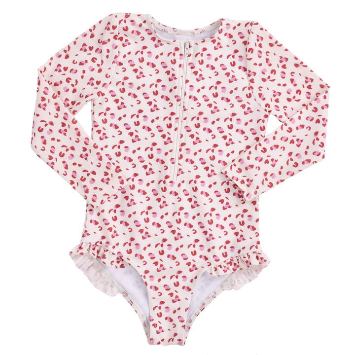 Swim Essentials UV Long Sleeved Swimsuit Rashguard, Old Pink Leopard