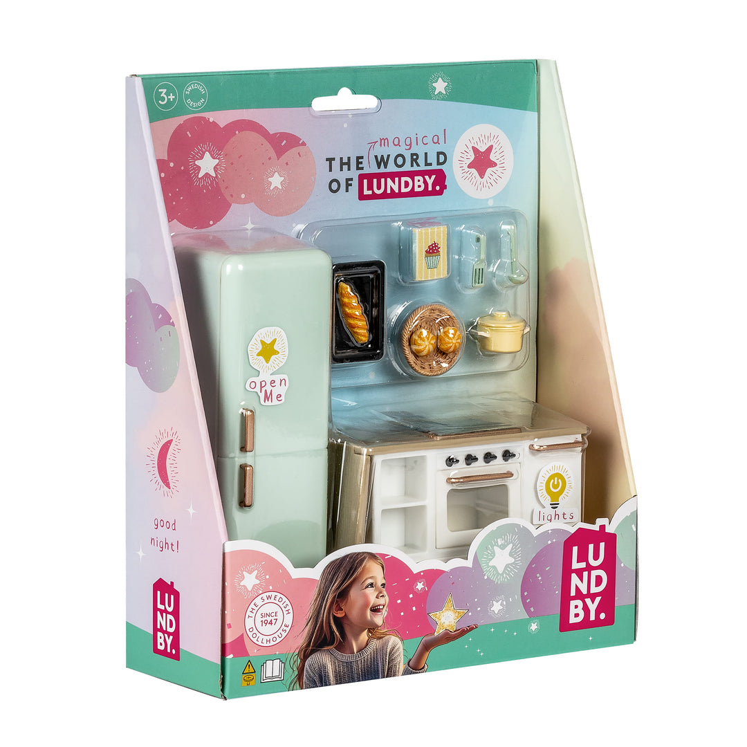 Lundby Doll House Furniture - Kitchen Fridge, Island, Oven and Stovetop