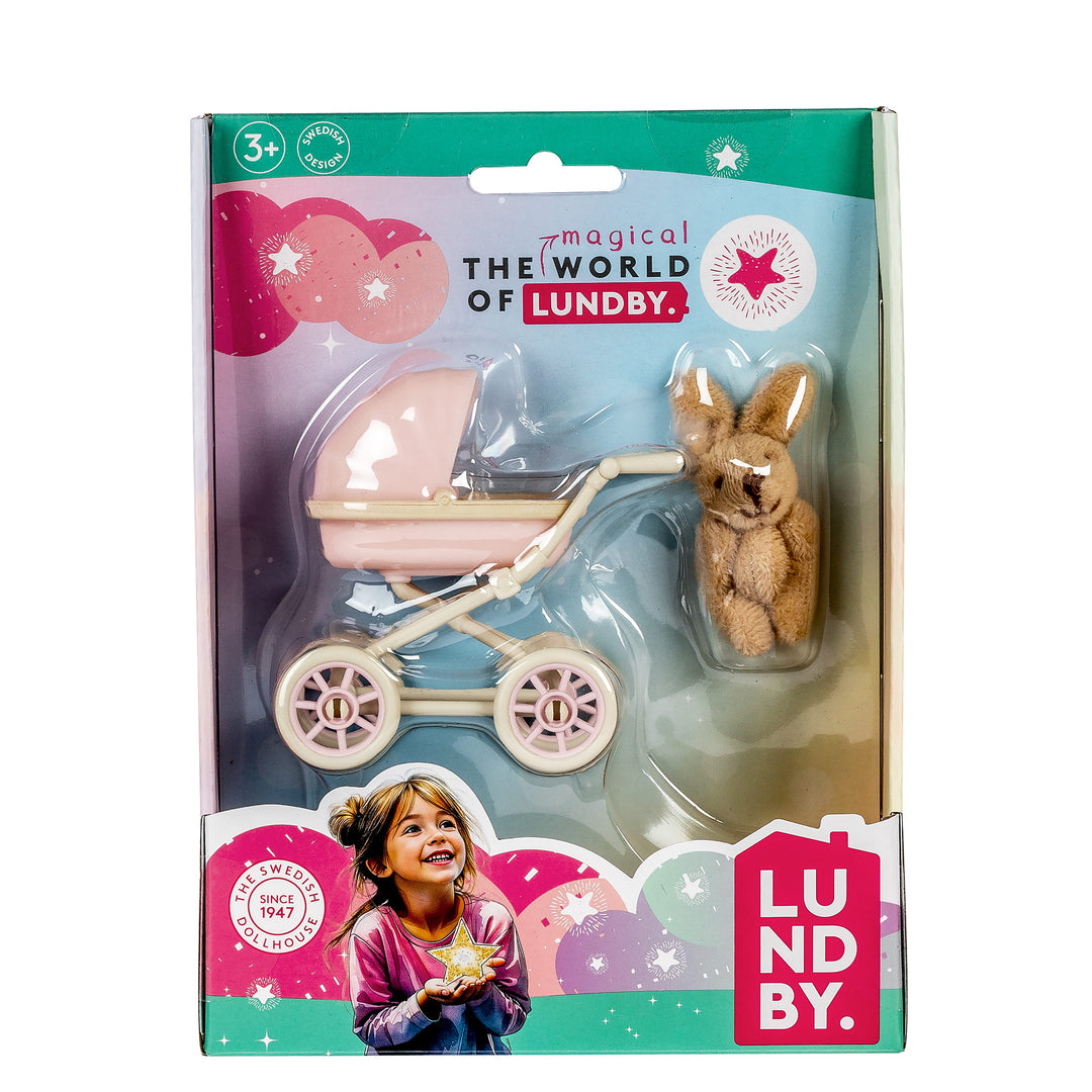 Lundby Doll House Accessories - Baby Pram & Teddy Set