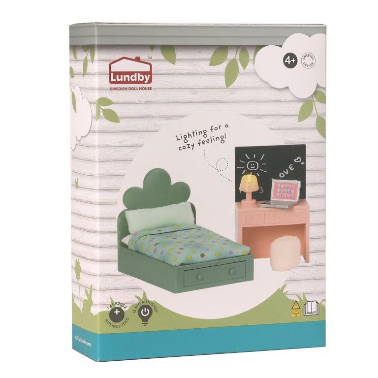 Lundby Doll House Furniture - Teen Room Set with Lights