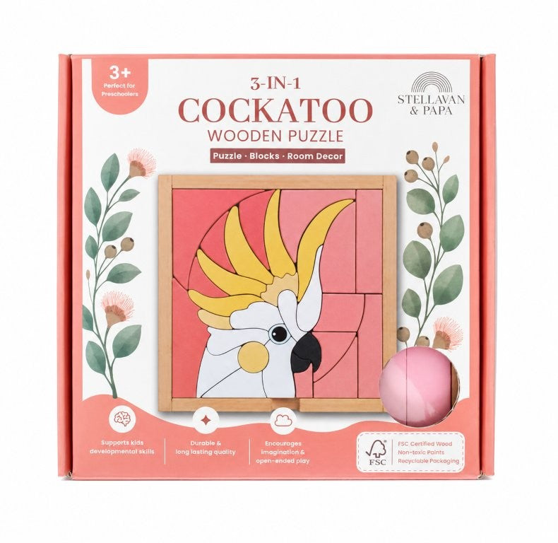 Stellavan & Papa - 3-in-1 Small Block Puzzle, Cockatoo