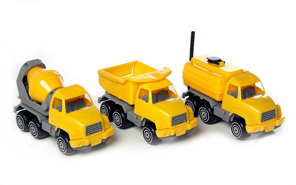Plasto Yellow Construction Truck Set, Small (3 Pack) - 26 cm