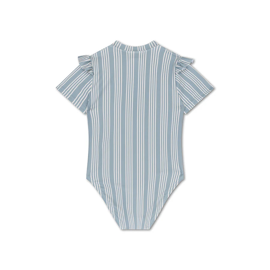 Swim Essentials Girls UV Short Sleeved Swimsuit Rashguard, Resort Stripe
