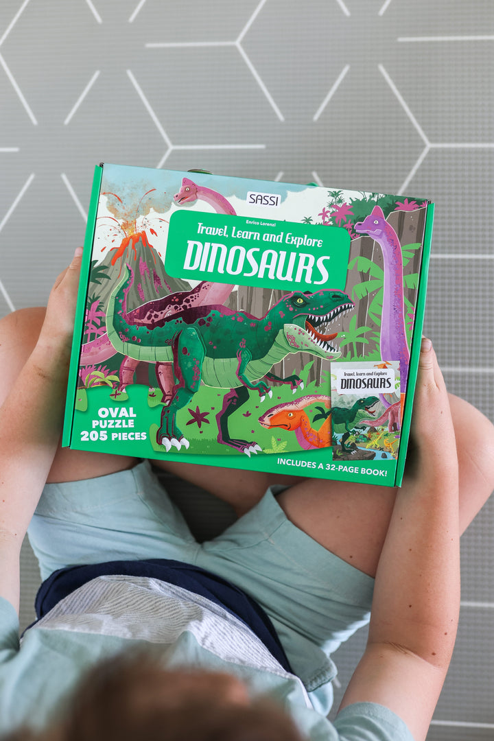 Sassi Travel, Learn and Explore - Puzzle and Book Set - Dinosaurs, 205 pcs