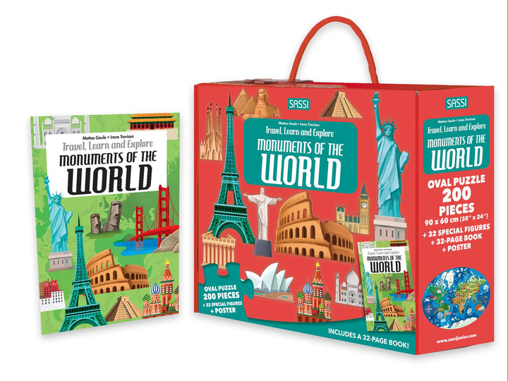 Sassi Travel, Learn and Explore - Book and 3D Puzzle Set - Monuments, 200 pcs