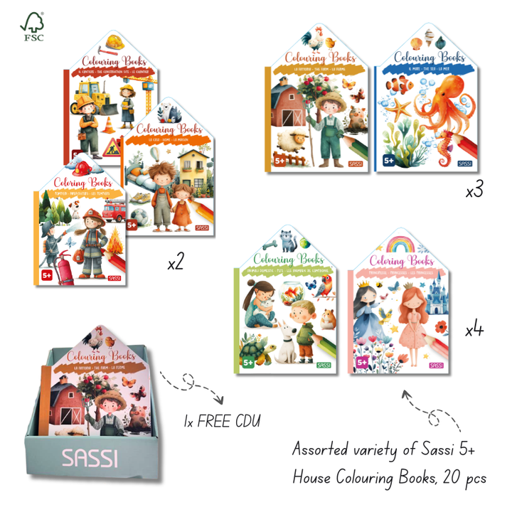 Sassi Colouring Book House Pack, 20 pcs and FREE CDU