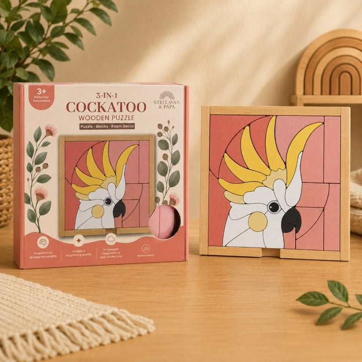 Stellavan & Papa - 3-in-1 Small Block Puzzle, Cockatoo