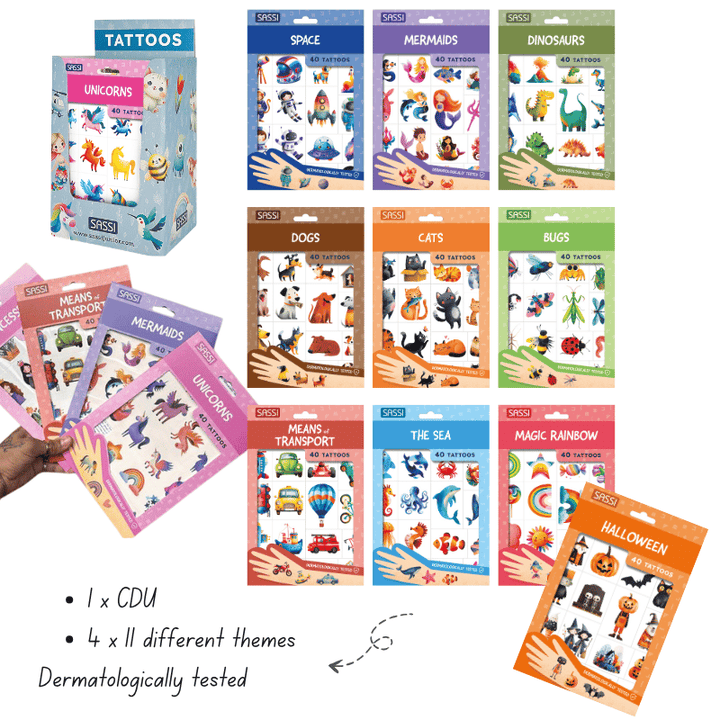 Sassi Tattoo Pack with FREE CDU, 44 pcs