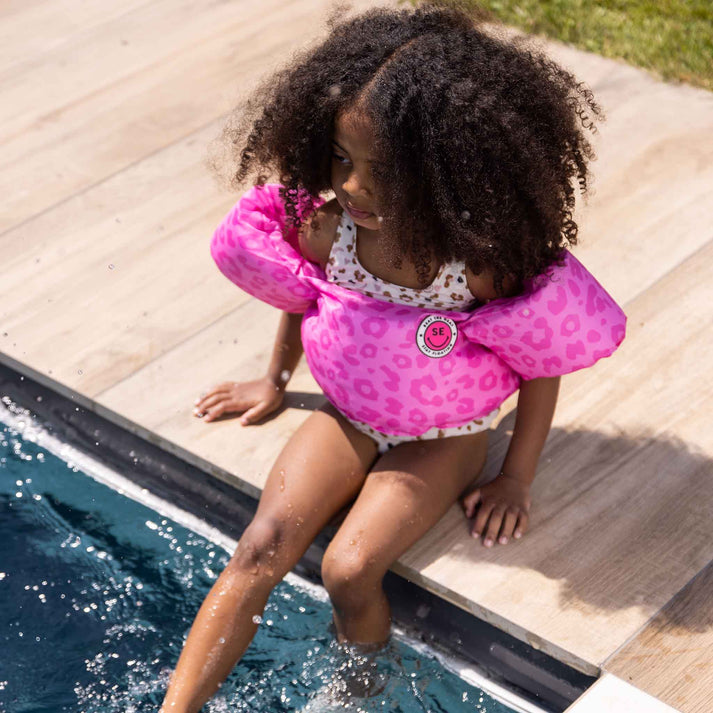 Swim Essentials Puddle Jumper Swim Vest - Neon Pink Leopard, 2-6 yrs