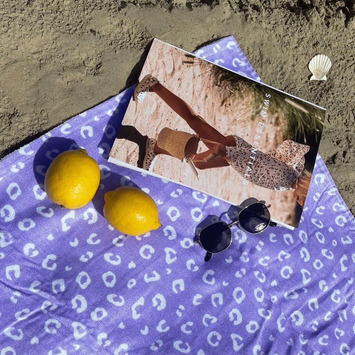 Swim Essentials Luxe Recycled Microfiber Beach Towel, Lilac Leopard, 135 x 65 cm