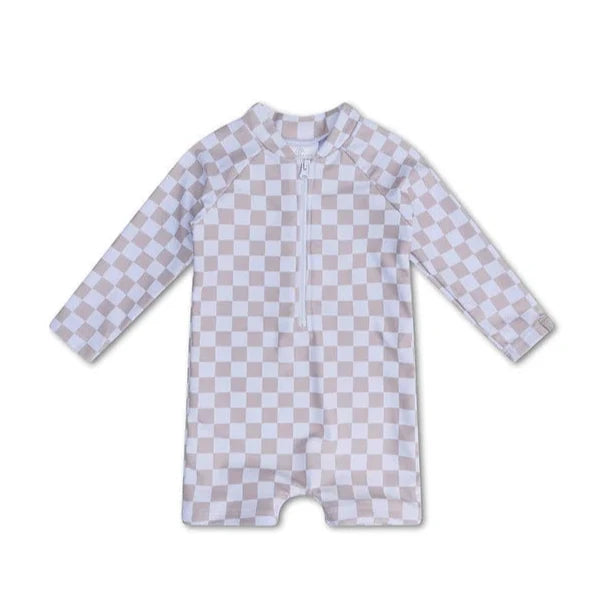 Swim Essentials Boys UV Long Sleeved Swimsuit Rashguard, Checkmate