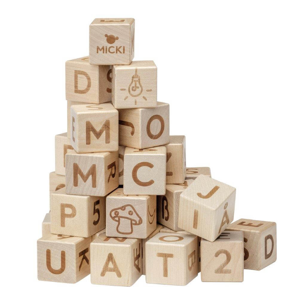 Micki Premium - Wooden Letter and Number Building Blocks, 36 pcs
