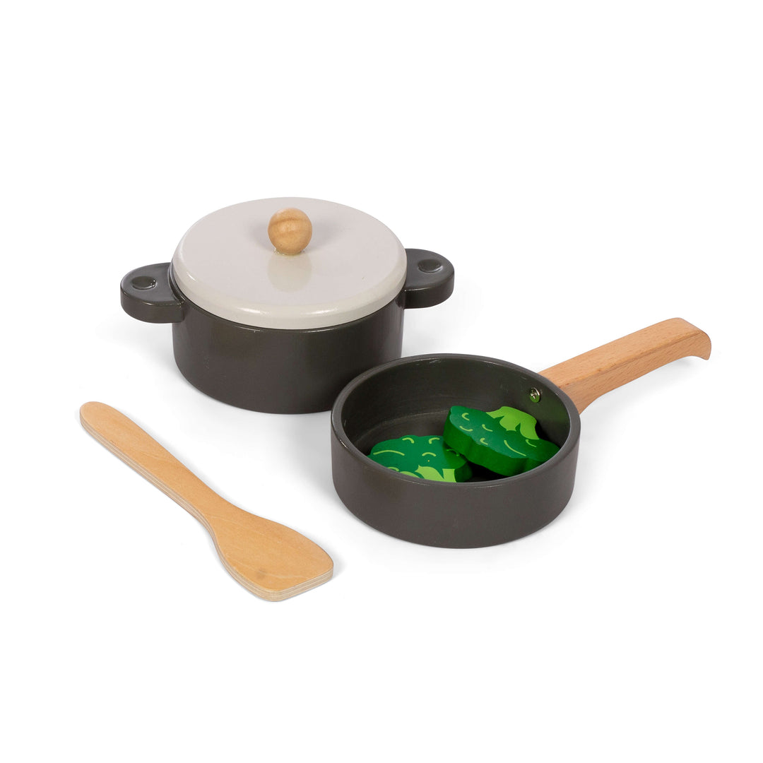 MamaMemo Wooden Pot and Pan Set, 6 pcs