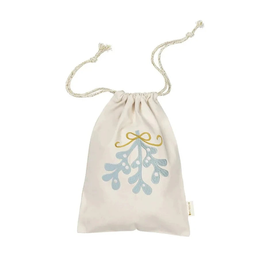 Natural Embroidered mistletoe giftbag
