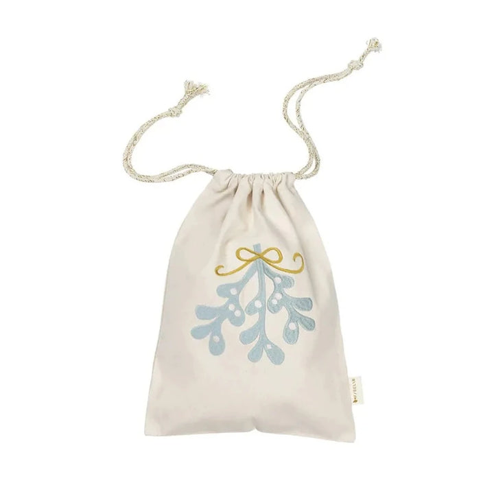 Natural Embroidered mistletoe giftbag