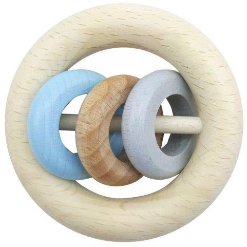 Hess-Spielzeug Rattle Round 3 Rings Natural Blue Default Title