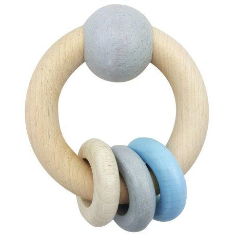 Hess-Spielzeug Rattle Round With Ball and 3 Rings Natural Blue, 8.5 cm Default Title