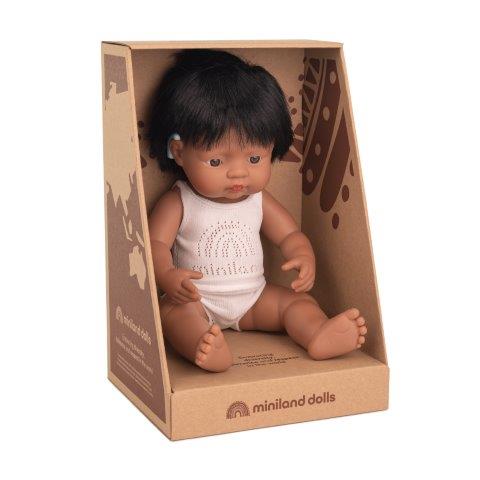 Miniland Doll - Anatomically Correct Baby, Latin American Boy, 38 cm with Hearing Implant