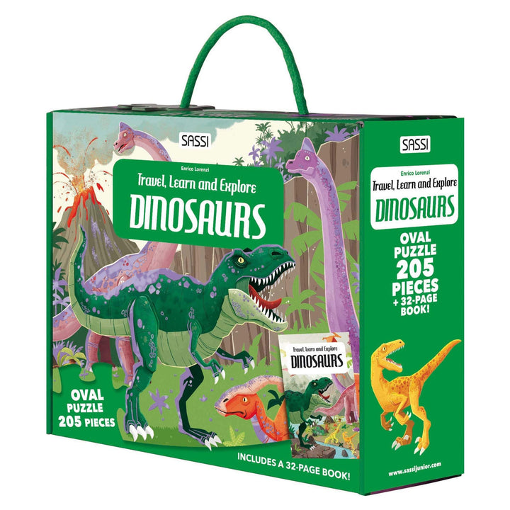 Sassi Travel, Learn and Explore - Puzzle and Book Set - Dinosaurs, 205 pcs